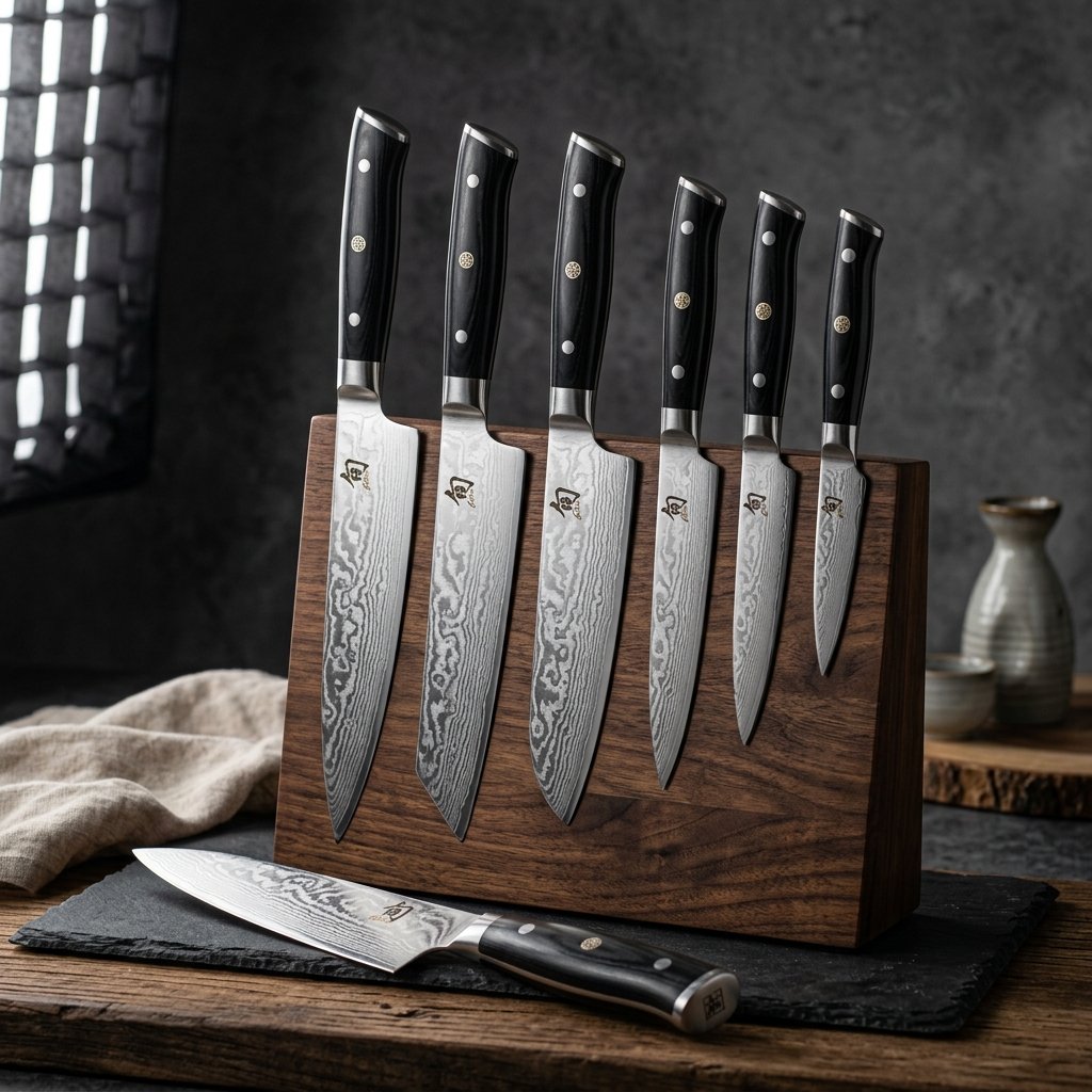 Shun Artisan 8-Piece Japanese Damascus Knife Block Set